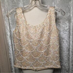 Jo-Ro Imports Beaded Cream wool Tank Top. Zip Back Vintage  Size Small  1960s